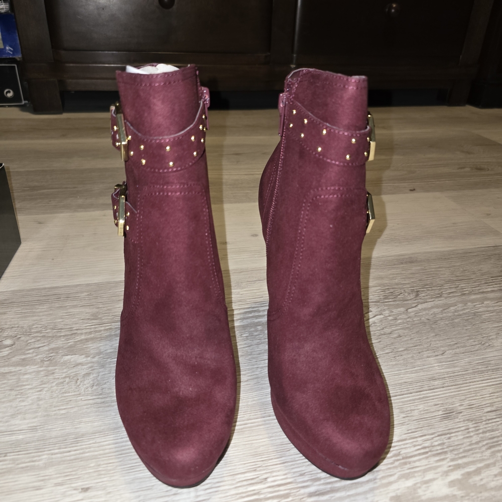 Guess Burgundy Ankle Booties with Gold Accents